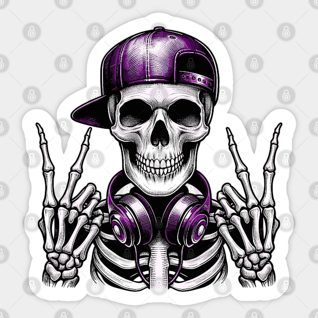 Skeleton Rocker Cap Skater Halloween Punk Rock Sticker by JessArty